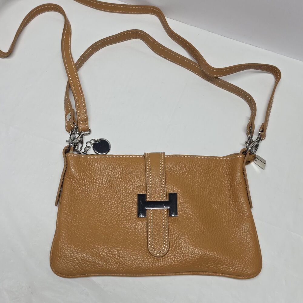 Genuine Leather Borse In Pelle Peanut Tan Crossbody Handbag Made In Italy Preppy